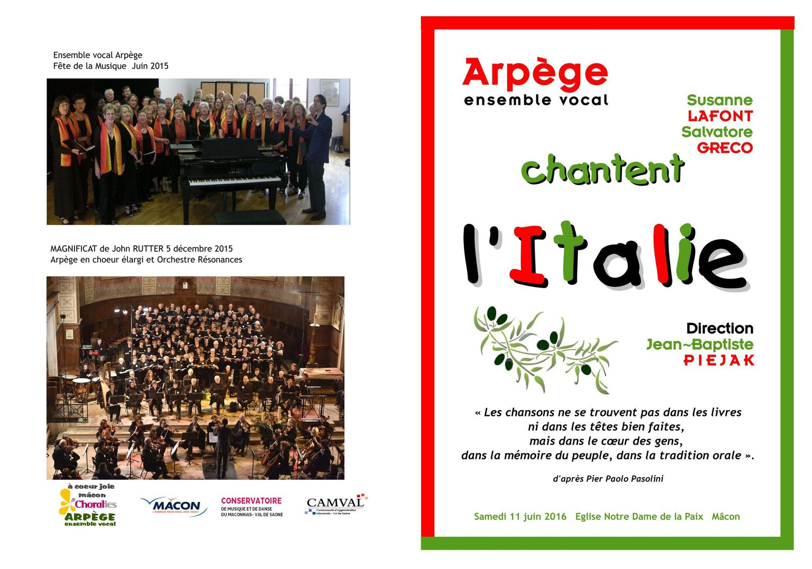 Concert Italie juin 2016 Programme 1
